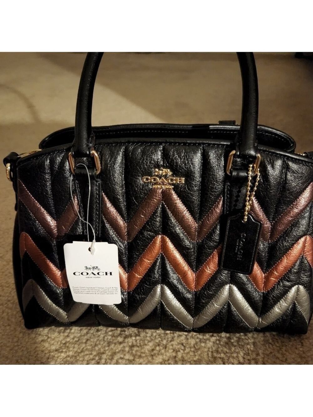 NWT Coach 2 Way Shoulder Bag Quilted Leather Black Multi Color F37872